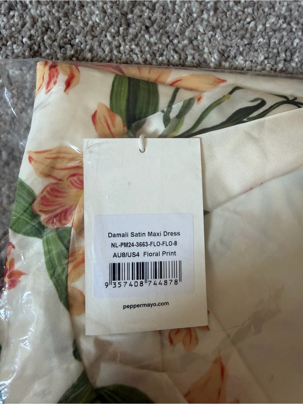 NWT Peppermayo Cream Strapless Floral Maxi Dress with Neck Scarf Open Back Size4 - Picture 4 of 4